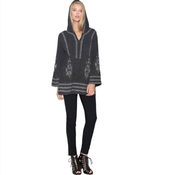 Beautiful Monoreno light Gray medium Embroidered Bohemian Hoodie Tunic Top - Picture 5 of 8